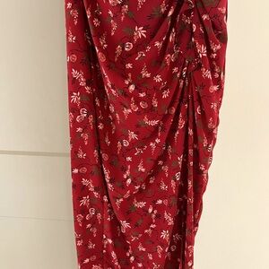 Strapless printed floral dress with burgundy background from LIKELY